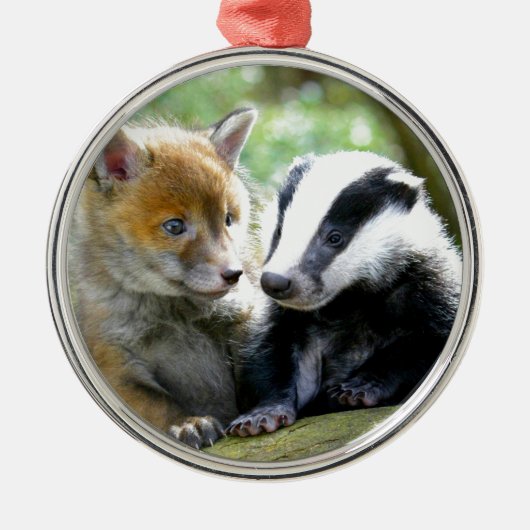 Foxcub en Badger Cute! Metalen Ornament (Voorkant)