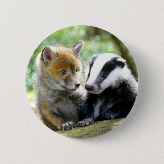 Foxcub en Badger Cute! Ronde Button 5,7 Cm (Voorkant)