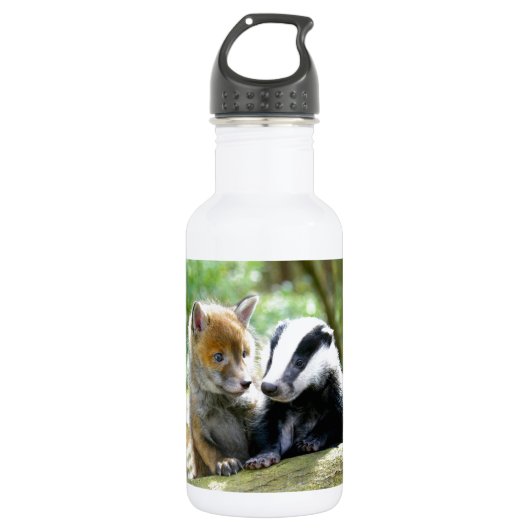 Foxcub en Badger Cute! Waterfles (Voorkant)