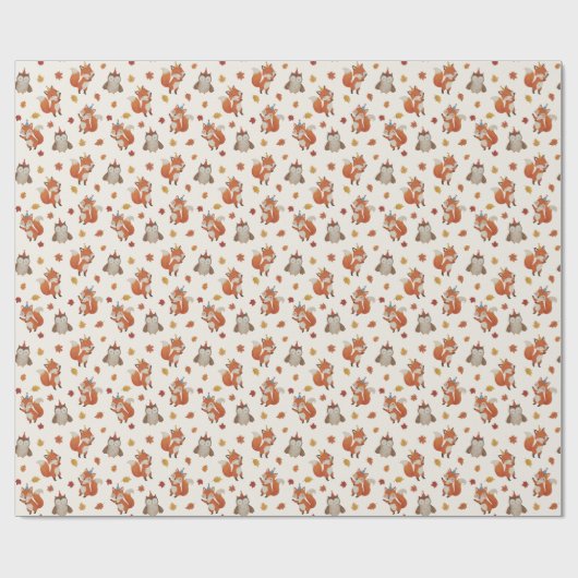 Foxes and Owl Woodland Fall Birthday Party Cadeaupapier (Vlak)