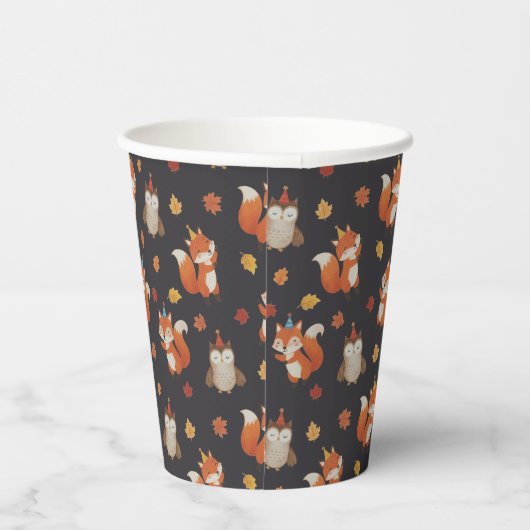 Foxes and Owl Woodland Fall Kids Birthday  Papieren Bekers (Rechts)