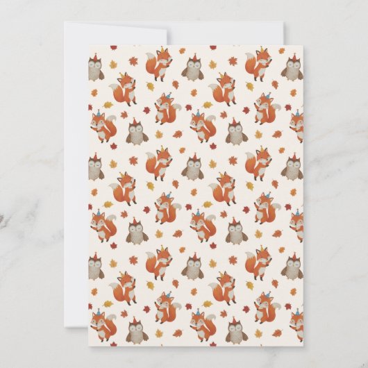 Foxes and Owl Woodland Fall Kids Birthday Party Kaart (Achterkant)