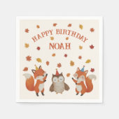 Foxes and Owl Woodland Fall Kids Birthday Party Servet (Voorkant)