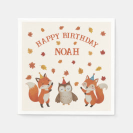 Foxes and Owl Woodland Fall Kids Birthday Party Servet