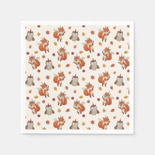 Foxes and Owl Woodland Fall Kids Birthday Party Servet (Voorkant)