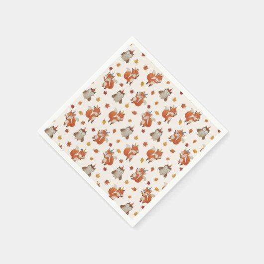 Foxes and Owl Woodland Fall Kids Birthday Party Servet (Hoek)