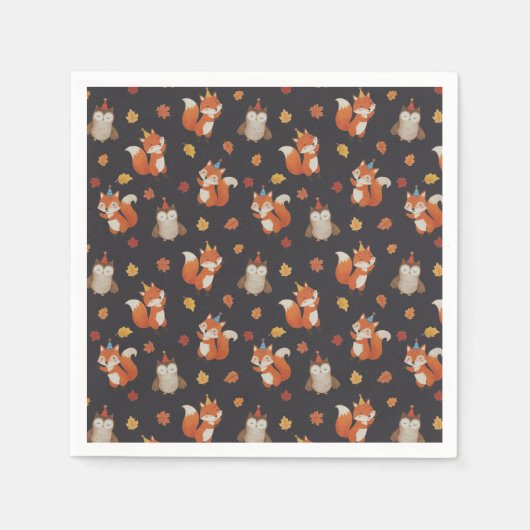 Foxes and Owl Woodland Fall Kids Birthday Party Servet (Voorkant)