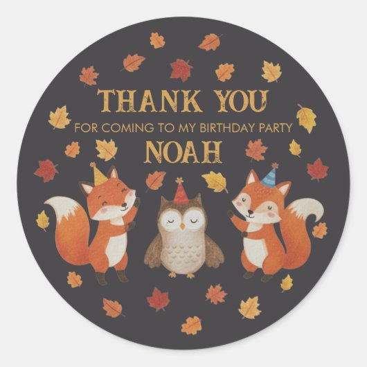 Foxes and Owl Woodland Fall Kids Birthday Sticker (Voorkant)