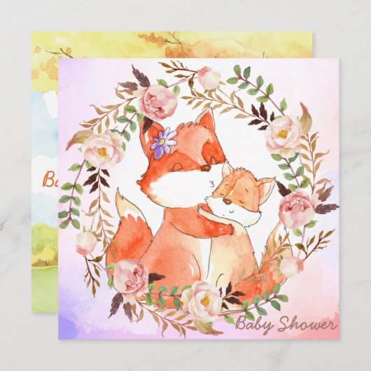Foxes Baby shower Invitation Feestdagenkaart (Voorkant / Achterkant)
