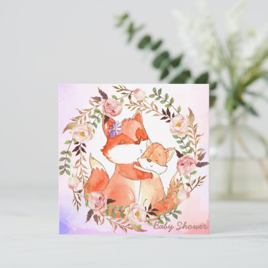 Foxes Baby shower Invitation Feestdagenkaart (Staand voorkant)