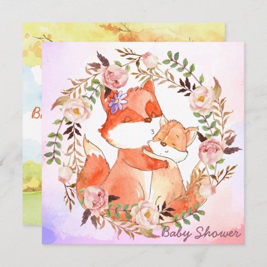 Foxes Baby shower Invitation Kaart (Voorkant / Achterkant)