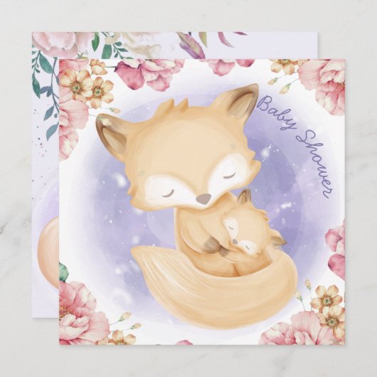 Foxes Baby shower Invitation Kaart (Voorkant / Achterkant)