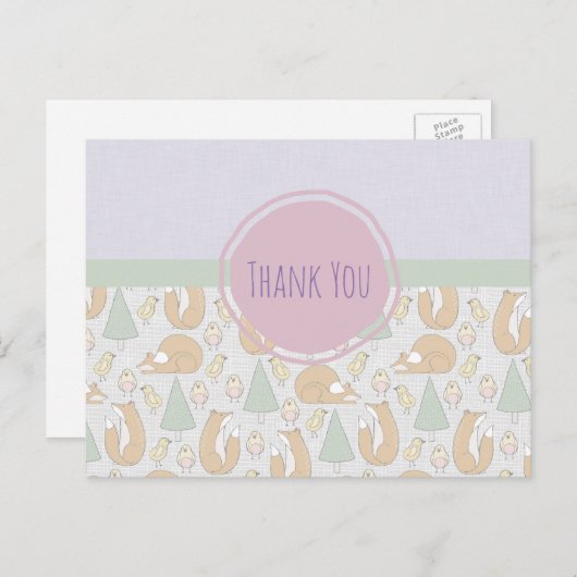 Foxes Birds and Trees Whimsical Pattern Hartelijk  Briefkaart (Voorkant / Achterkant)