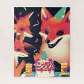 Foxes Birthday Party in Risograph Style Legpuzzel (Verticaal)
