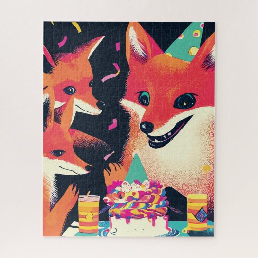 Foxes Birthday Party in Risograph Style Legpuzzel (Verticaal)