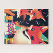Foxes Birthday Party in Risograph Style Legpuzzel (Horizontaal)