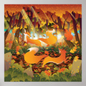 Foxes die spelen in het herfstbos poster (Voorkant)