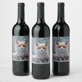 Foxes eerste winterontwerp wijn etiket (Flessen)