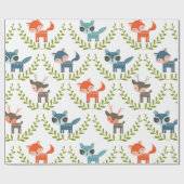 Foxes en deers op groen leed cadeaupapier (Vlak)