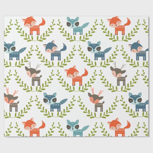 Foxes en deers op groen leed cadeaupapier (Vlak)
