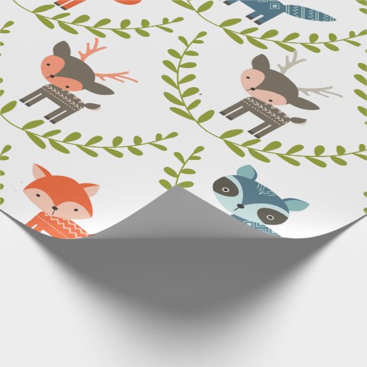 Foxes en deers op groen leed cadeaupapier (Hoek)