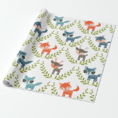 Foxes en deers op groen leed cadeaupapier (Uitgerold)