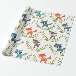 Foxes en deers op groen leed cadeaupapier