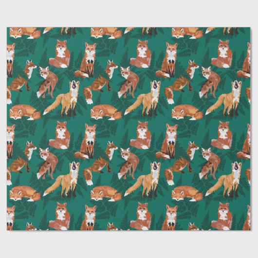 Foxes en Ferns Cadeaupapier (Vlak)