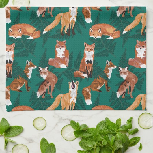 Foxes en Ferns Theedoek (Gevouwen)