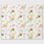 Foxes en Flowers Pink Yellow Mint Waterverf Cadeaupapier (Vlak)