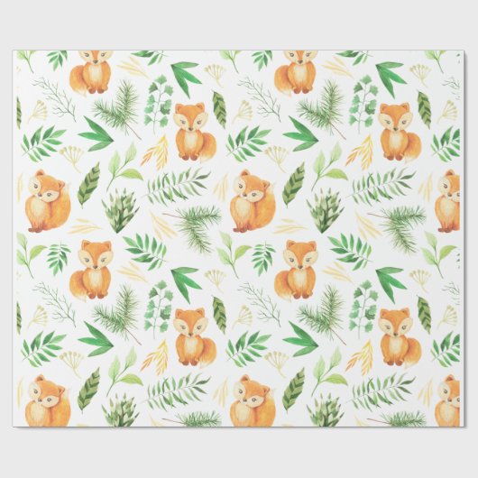 Foxes en groene Waterverf | Cadeaupapier (Vlak)