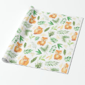 Foxes en groene Waterverf | Cadeaupapier (Uitgerold)