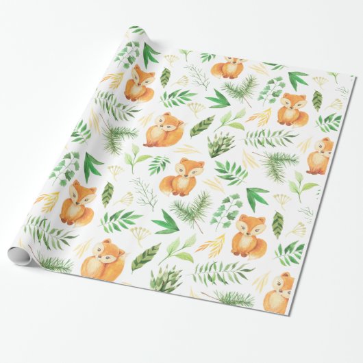 Foxes en groene Waterverf | Cadeaupapier (Uitgerold)