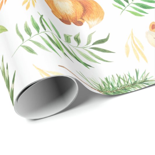 Foxes en groene Waterverf | Cadeaupapier (Rol Hoek)