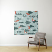 Foxes, fir-trees, snow, hand drawn. Colorful seaml Wandkleed (In Situ (horizontaal))
