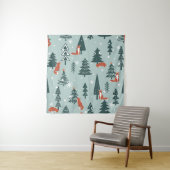 Foxes, fir-trees, snow, hand drawn. Colorful seaml Wandkleed (In situ)