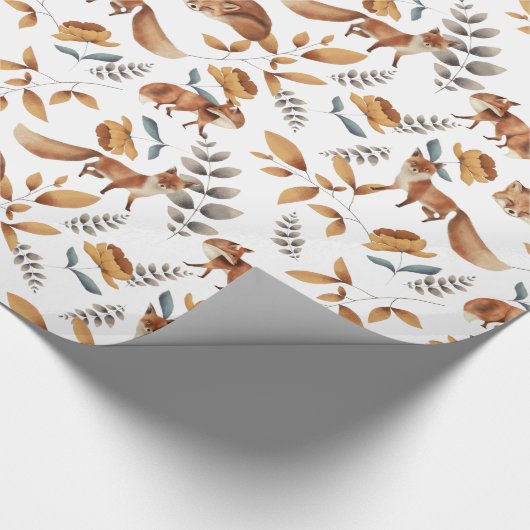 Foxes Flowers Greenery Botanical  Cadeaupapier (Hoek)