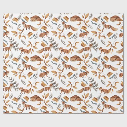 Foxes Flowers Greenery Botanical  Cadeaupapier (Vlak)