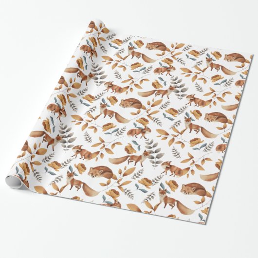 Foxes Flowers Greenery Botanical  Cadeaupapier (Uitgerold)