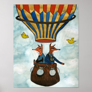 Foxes in een luchtballon poster