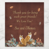 Foxes in Herfst Foliage Friendsgiving Wijn Etiket (Enkel label)