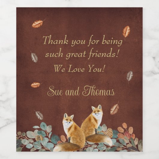 Foxes in Herfst Foliage Friendsgiving Wijn Etiket (Enkel label)