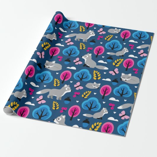 Foxes in het eikenbos cadeaupapier (Uitgerold)