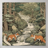 Foxes in het japanse landschap poster (Voorkant)