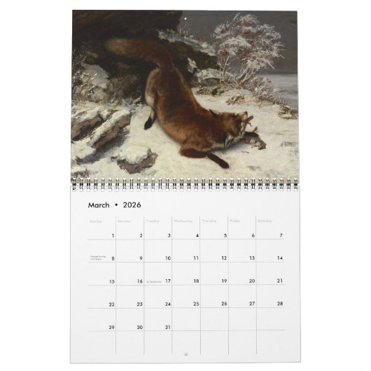 Foxes in kunst kalender (Mar 2026)