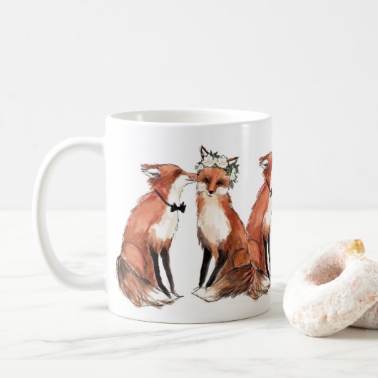 Foxes in Love, Fox bruiloft valentijn gift Koffiemok (Met donut)