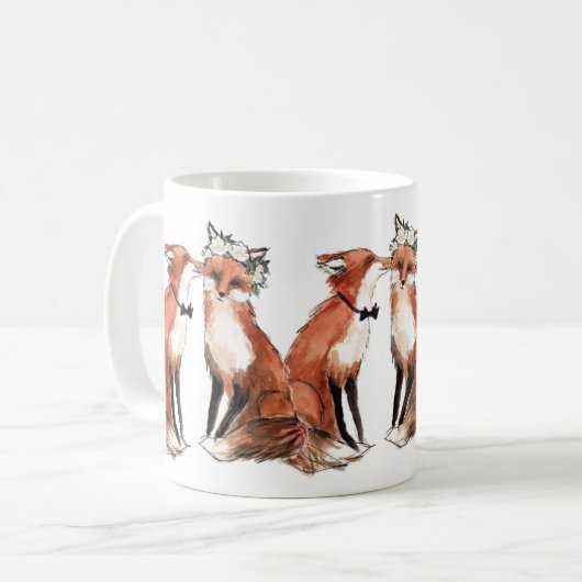 Foxes in Love, Fox bruiloft valentijn gift Koffiemok (Voorkant links)