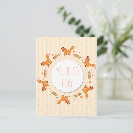 Foxes, Laurel en Hearts Krans Foxy Briefkaart (Staand voorkant)