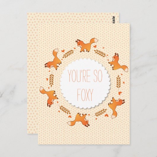 Foxes, Laurel en Hearts Krans Foxy Briefkaart (Voorkant / Achterkant)