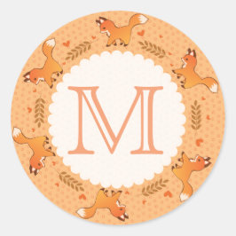 Foxes, Laurel en Hearts, met monogram Ronde Sticker